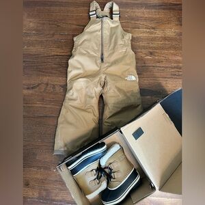 The North Face Toddler 2T Brown Snow Bib and matching Sorel Boots size 7/8 Set